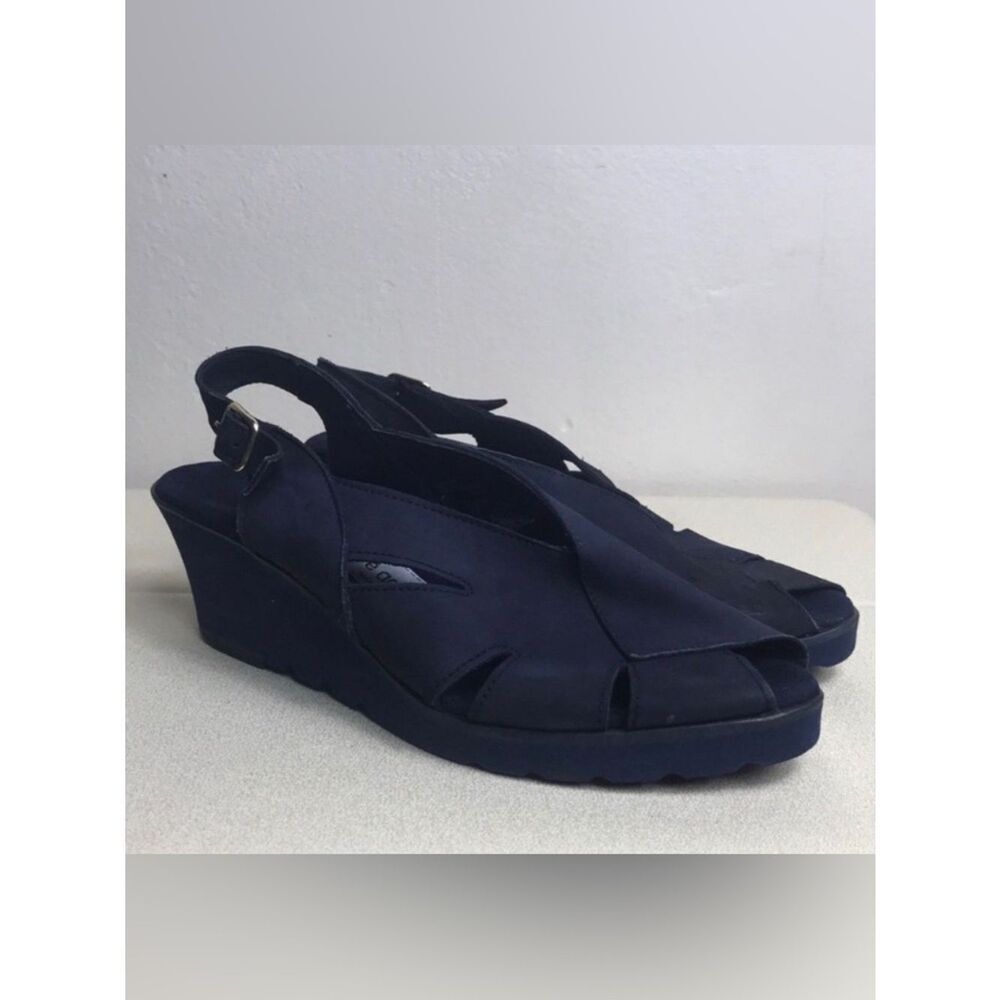 Vintage Handmade Navy Blue Suede Women shoes Size 7